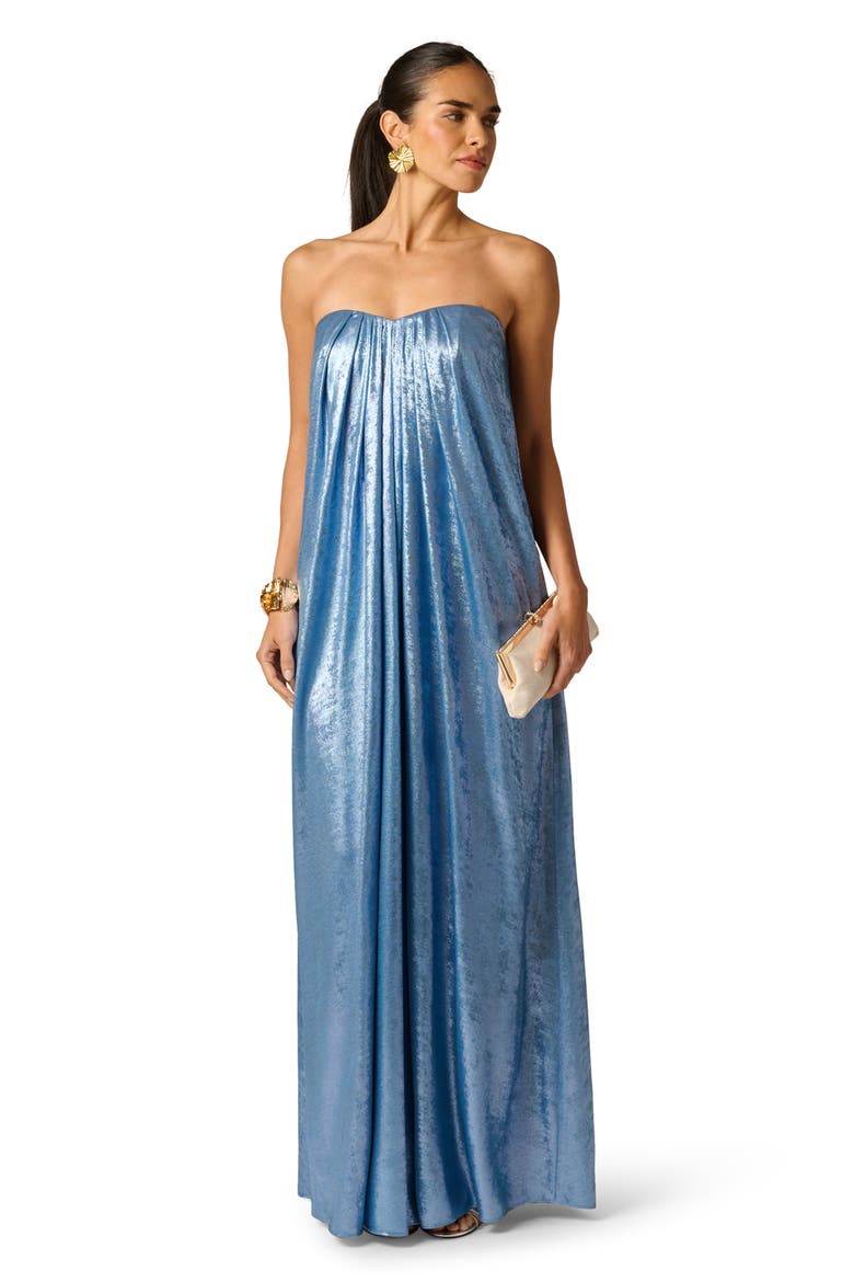 Foil Chiffon Strapless Gown, Alternate, color, AZURE BLUE