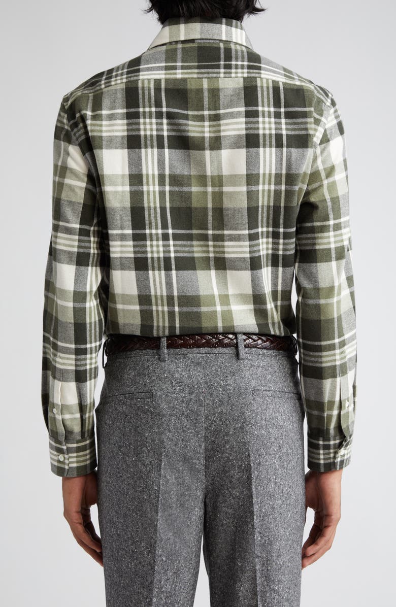 Brunello Cucinelli Easy Fit Plaid Cotton Flannel Button-Up Shirt, Alternate, color, 