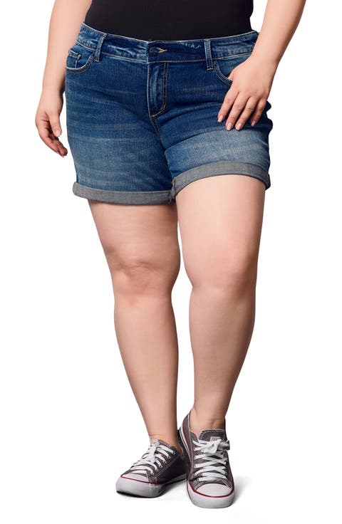 Cuffed Denim Shorts (Ruby) (Plus)