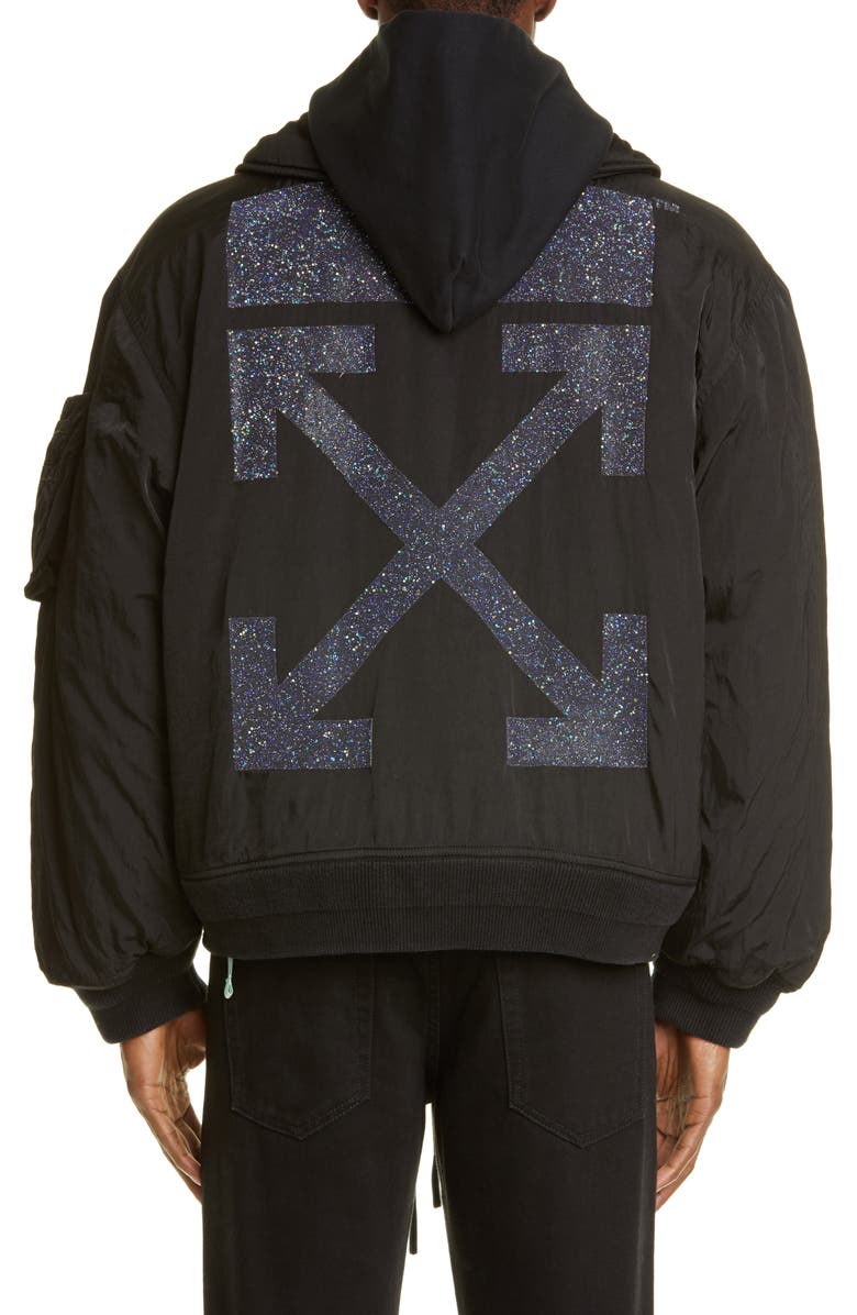 Off-White Arrow Hooded Nylon Bomber Jacket, Alternate, color,