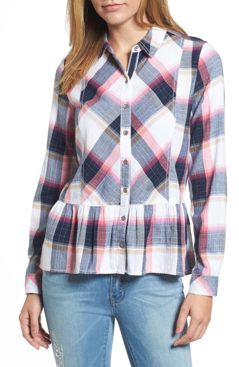 Caslon<sup>®</sup> Peplum Plaid Shirt, Main, color, 