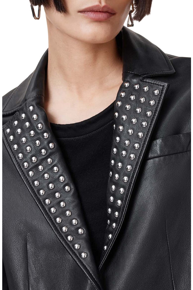 Corinna Studded Leather Blazer, Alternate, color, BLACK