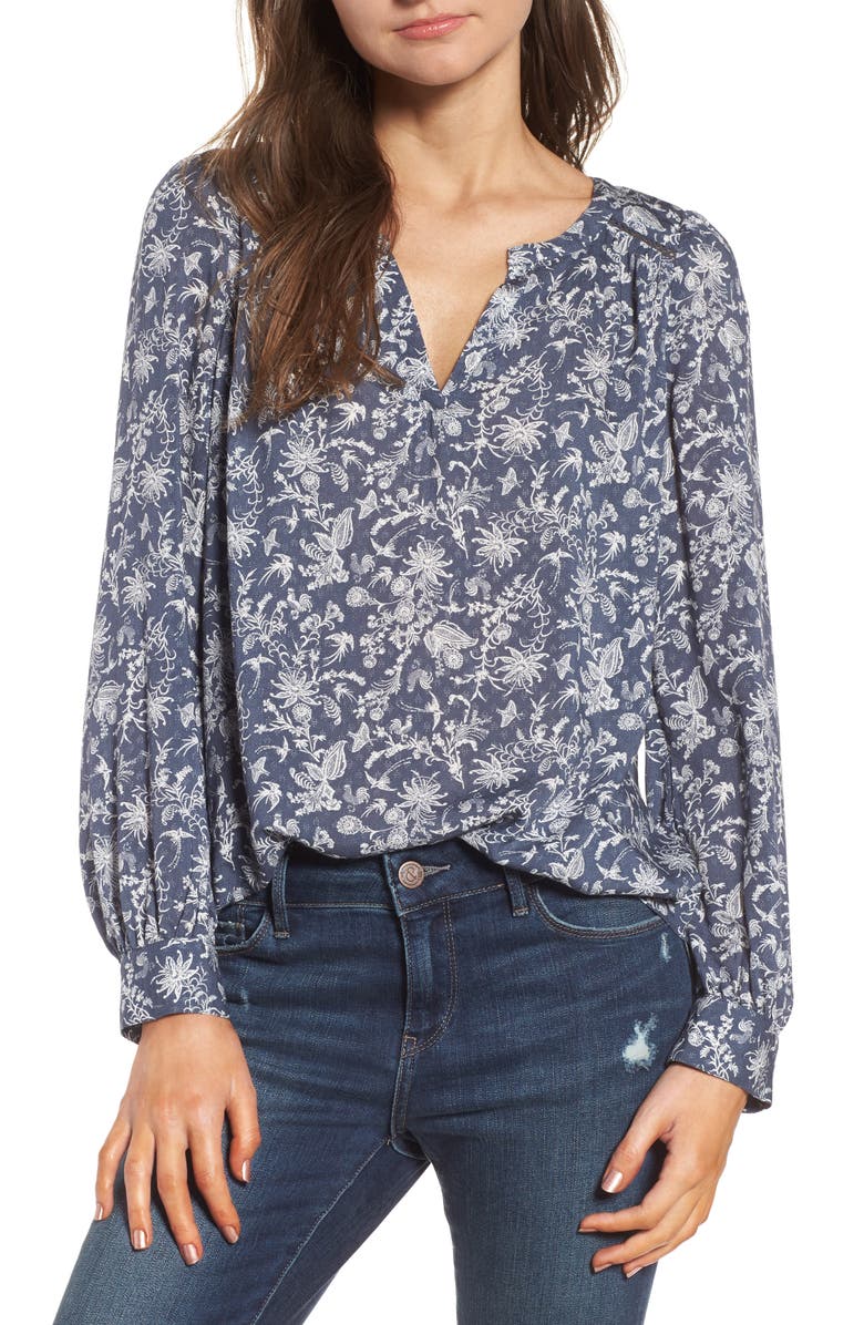 Hinge Print Popover Blouse, Main, color, 