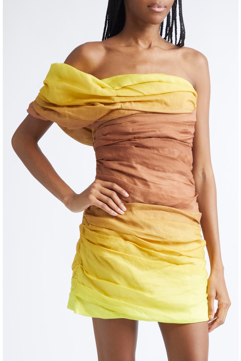 Kyler Ruched Strapless Cocktail Dress, Alternate, color, CHESTNUT/ YELLOW