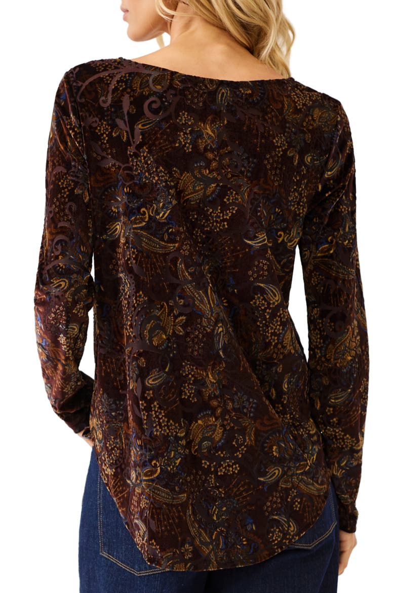 Velvet Burnout Shirttail Top, Alternate, color, CHOCOLATE