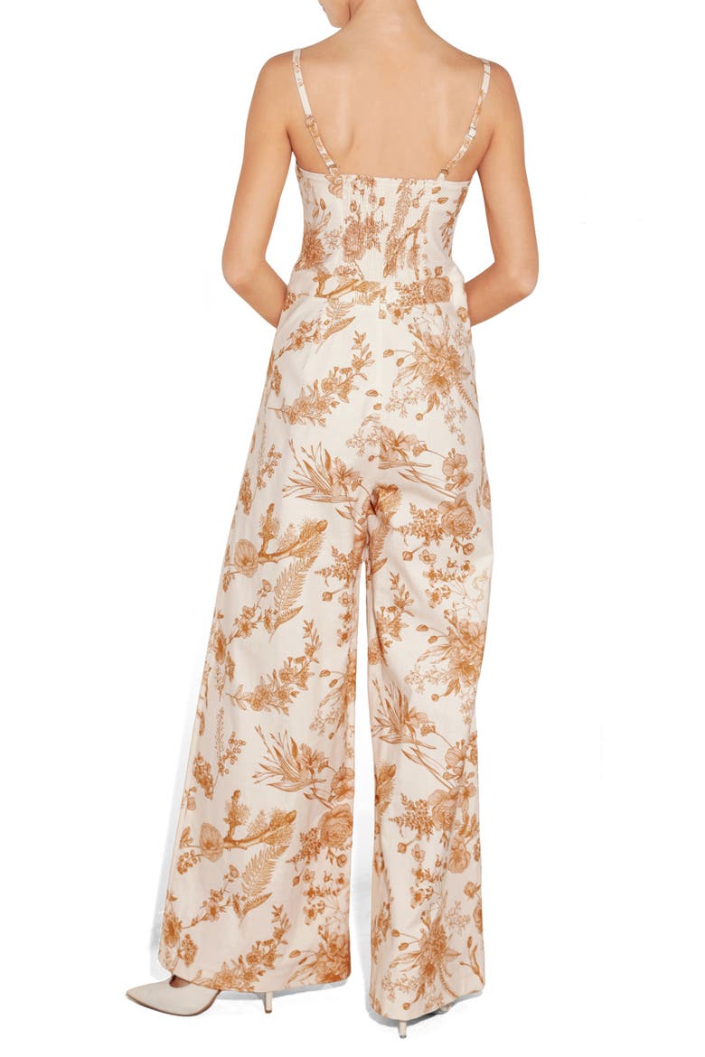 Floral Wide Leg Stretch Cotton Jumpsuit, Alternate, color, OFF WHITE MULTI