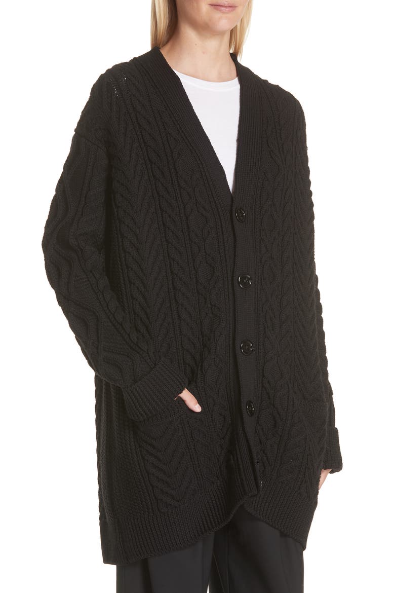Wool Cardigan with Removable Faux Fur Collar, Alternate, color, BLACK