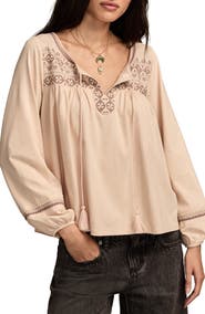 Lucky Brand Embroidered Cotton Peasant Top