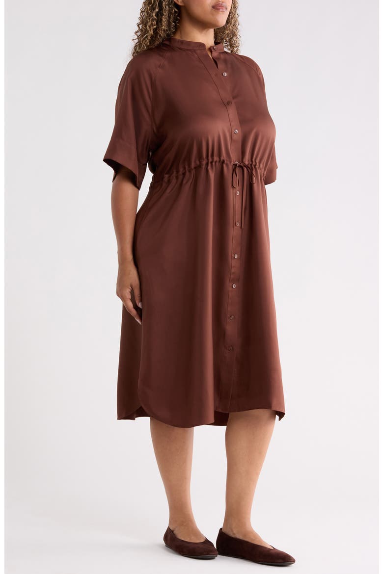 Silk Mandarin Collar Midi Dress, Alternate, color, TRUFFLE