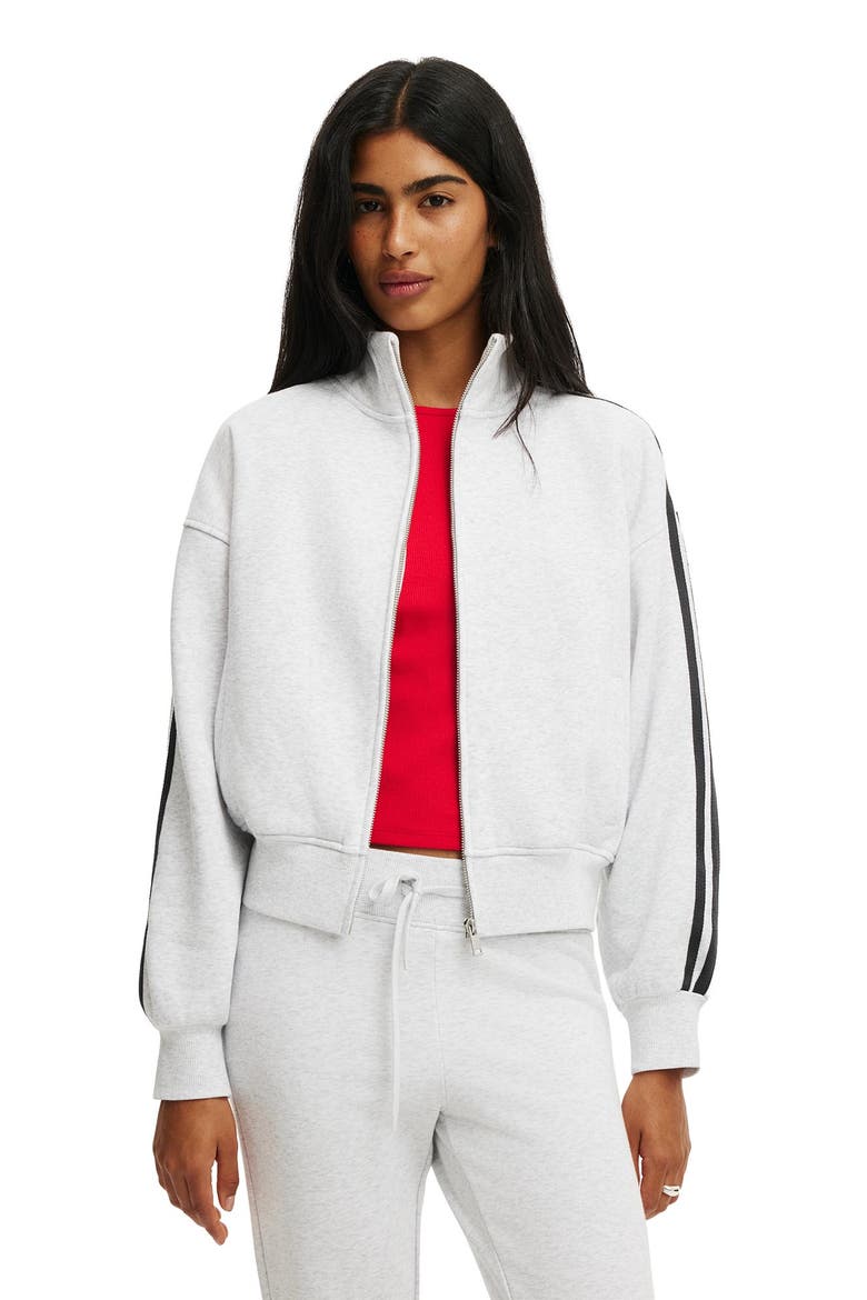 Women's Funnel Neck Fleece Zip Through, Alternate, color, Light Grey Marle Taping