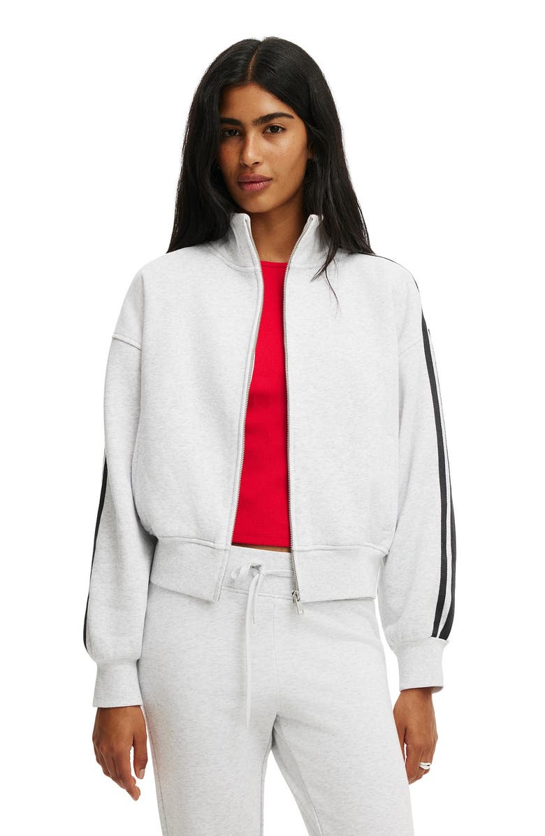 Cotton On Women's Funnel Neck Fleece Zip Through, Alternate, color, Light Grey Marle Taping