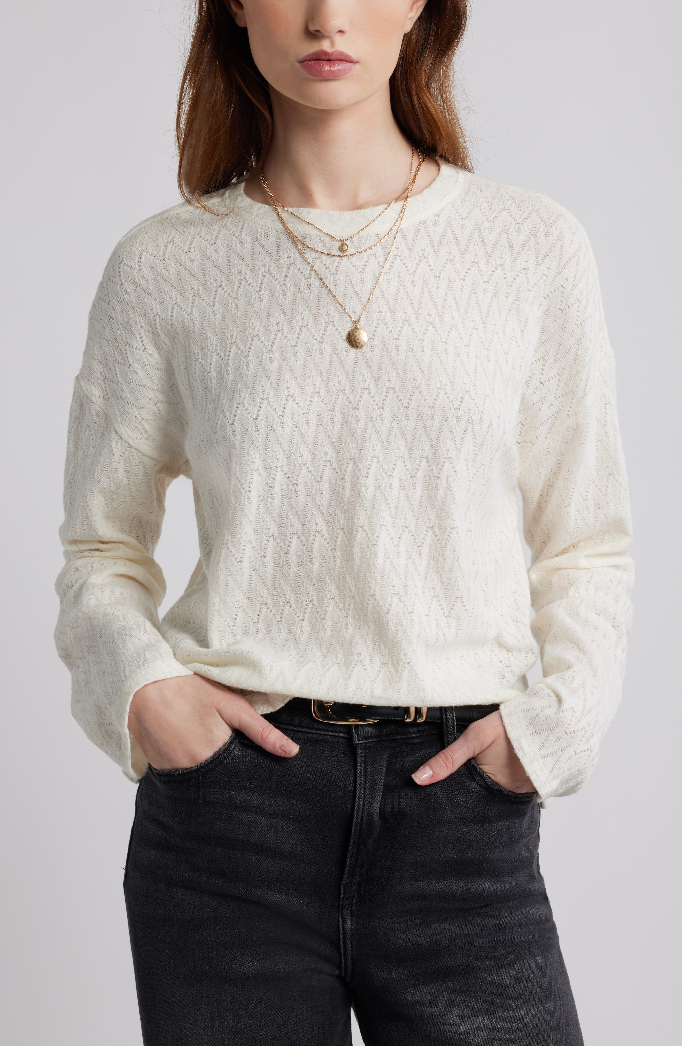 Treasure & Bond Pointelle Cotton Crewneck Knit Top
