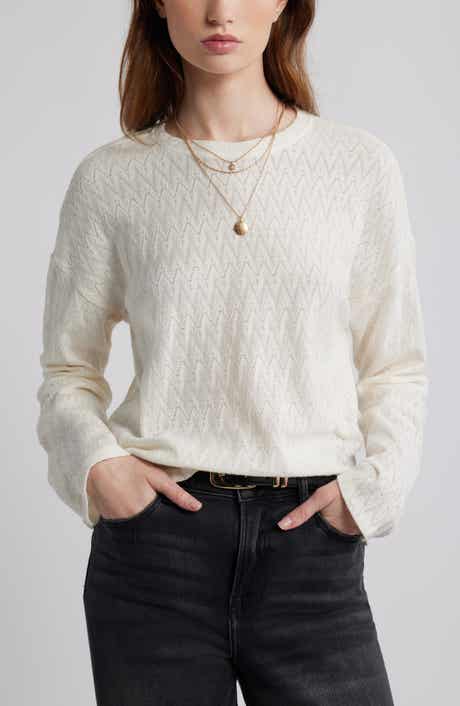 Treasure & Bond Pointelle Cotton Crewneck Knit Top