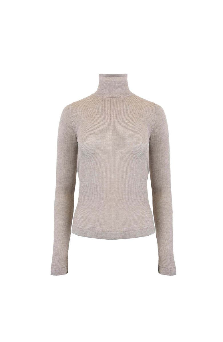 THEO The Label Nomia Sheer Knit Turtleneck, Main, color, Heather Grey