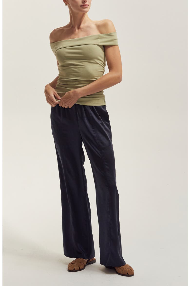 Crushed Satin Pull-On Pants, Alternate, color, Midnight Blue