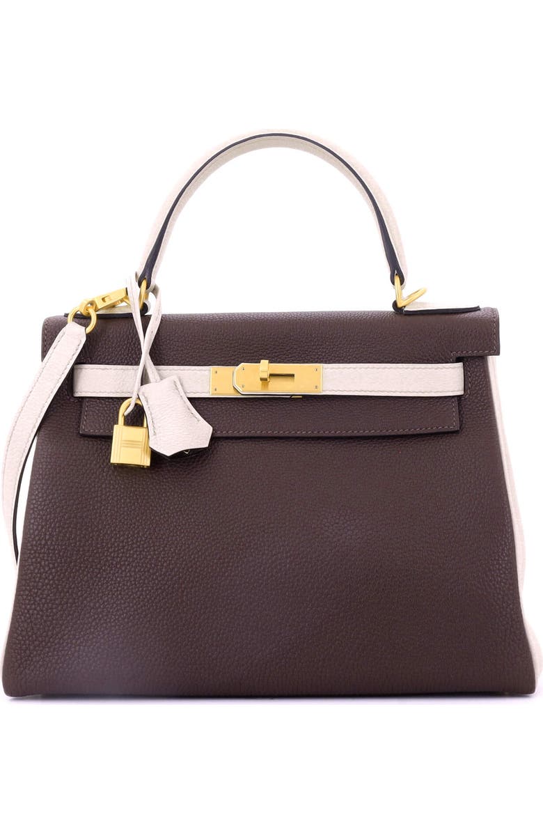 Pre-Owned Hermes Kelly Handbag Bicolor Togo with Brushed Gold Hardware 28, Main, color, Bicolor - Chocolat/Beton