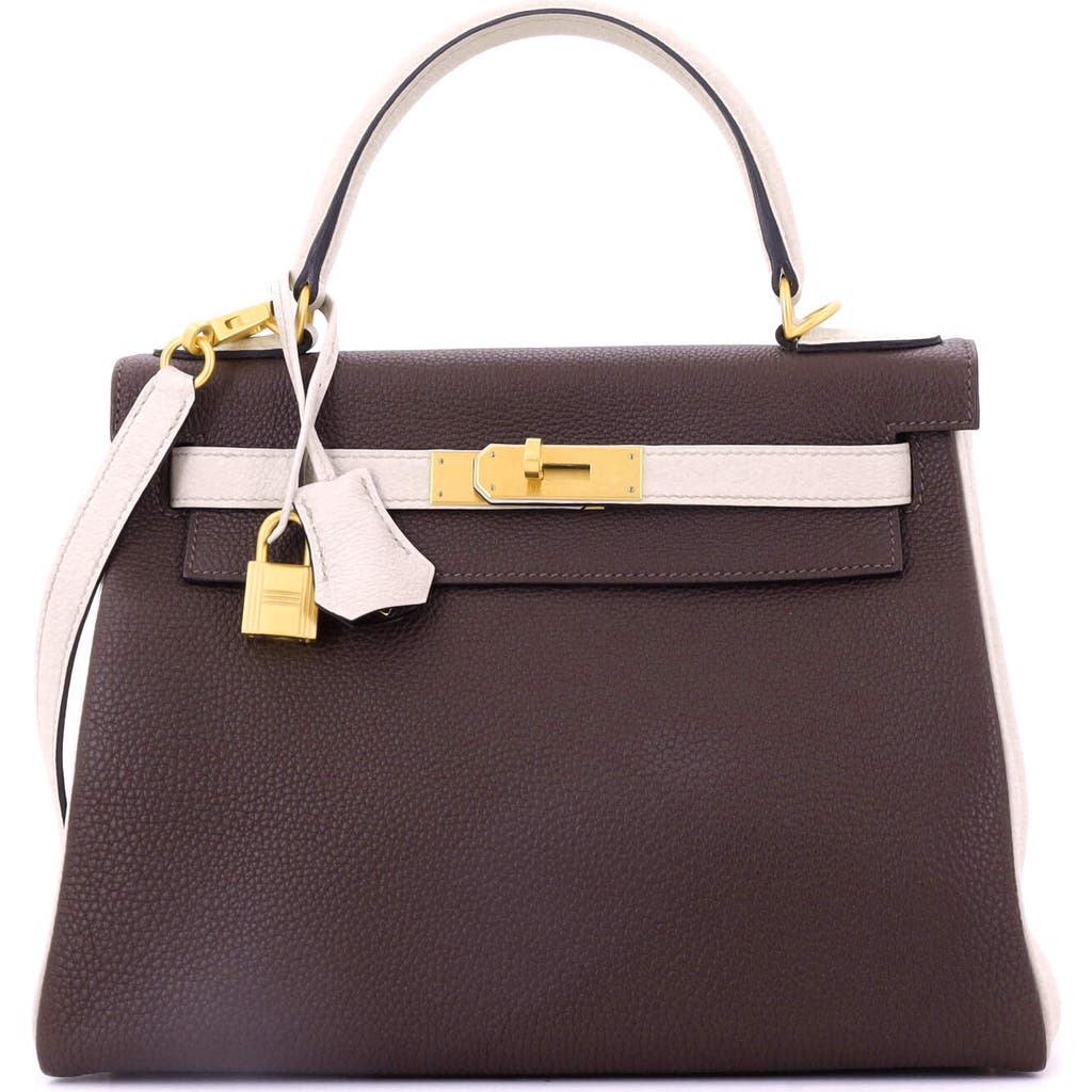 Pre-owned Hermes Hermes Kelly Handbag Bicolor Togo With Brushed Gold Hardware 28 In Brown