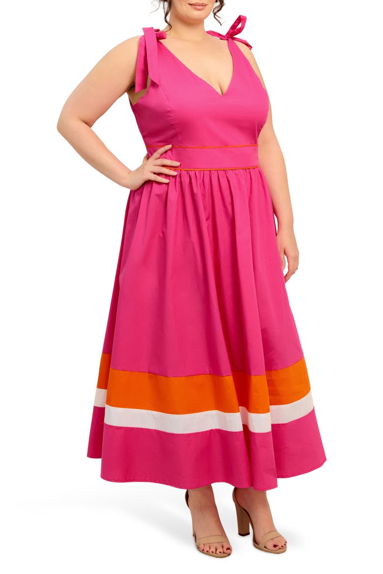 Bow Strap Midi Dress, Alternate, color, FUCHSIA ORANGE