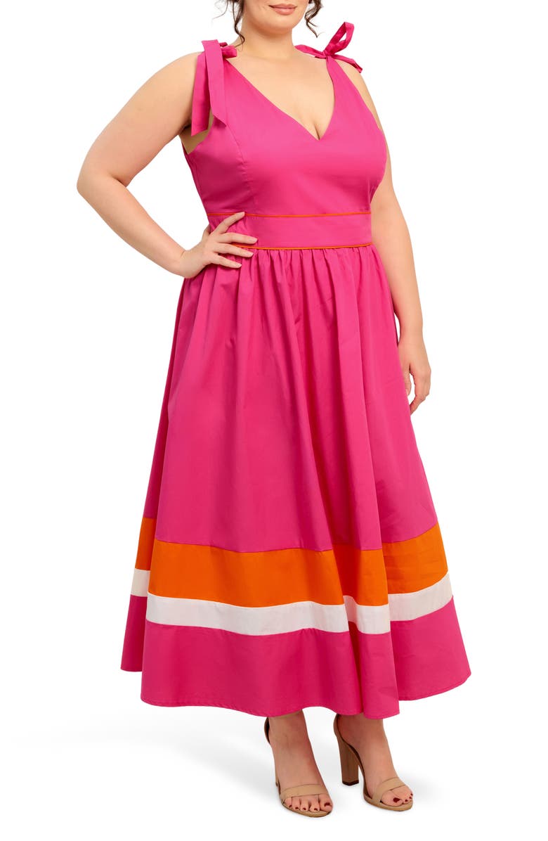 FLYING TOMATO Bow Strap Midi Dress, Alternate, color, Fuchsia Orange