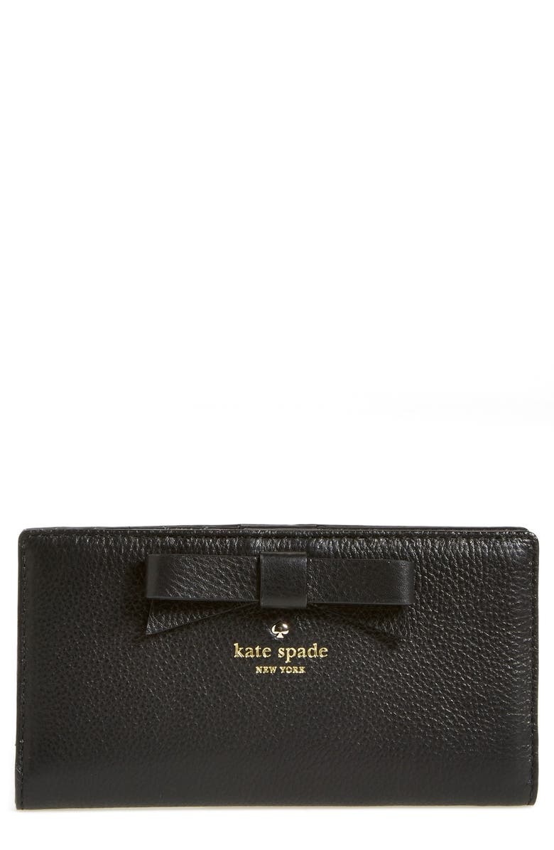 Kate Spade New York 'north court - bow stacy' pebbled leather wallet, Main, color,