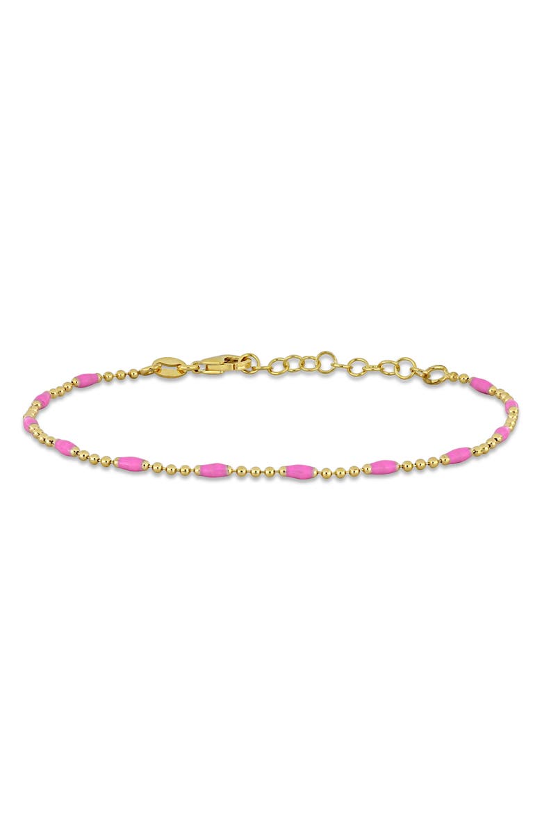 DELMAR Enamel Station Ball Chain Link Bracelet, Main, color, Gold/Pink
