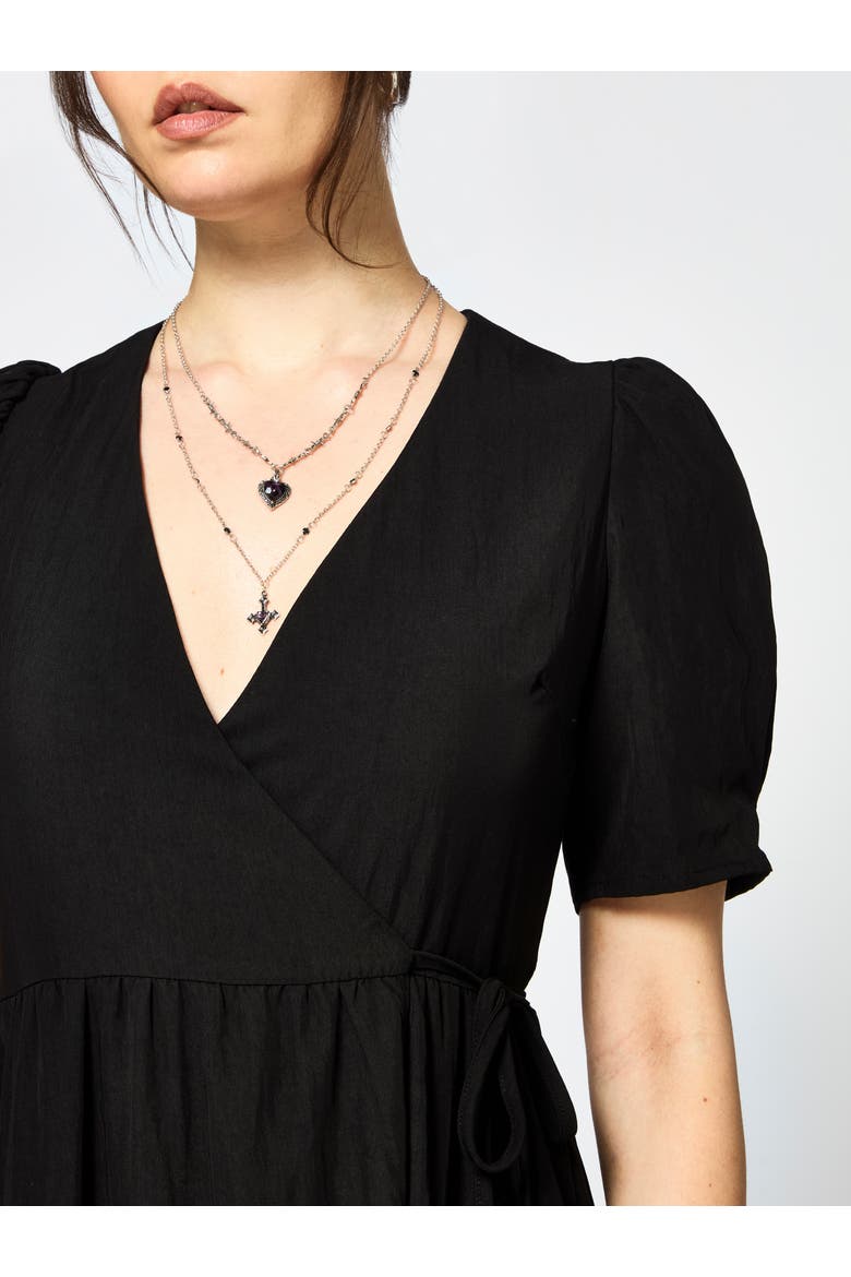 Sorelle Lace Hem Wrap Midaxi Dress, Alternate, color, Black
