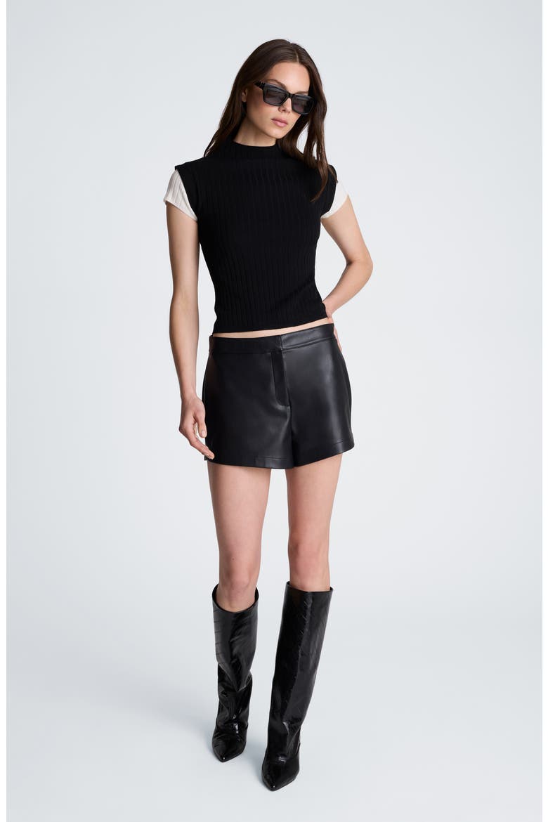 Fly Front Faux Leather Shorts, Alternate, color, BLACK