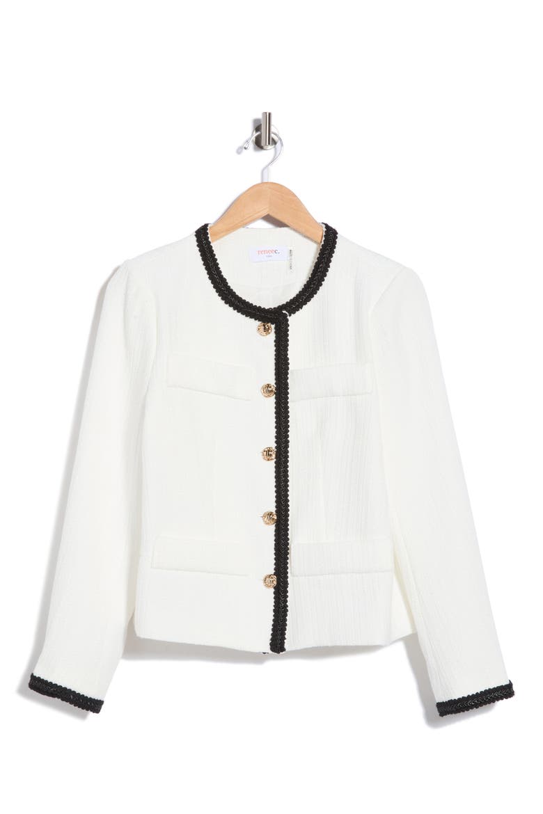 Contrast Trim Cropped Jacket, Alternate, color, OFF WHITE