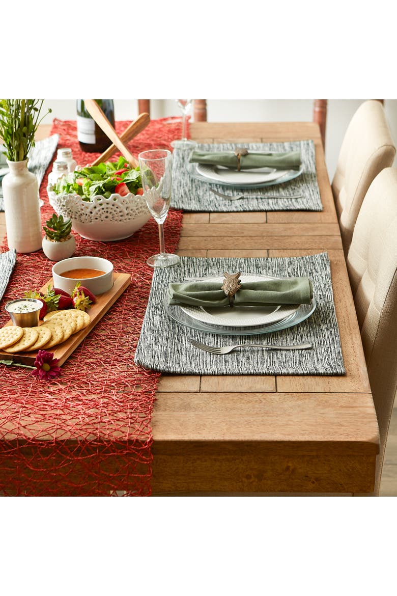 Tonal Recycled Cotton Slubby Rib Placemat Set/6, Alternate, color, Black/Off-White
