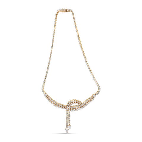 14k Yellow Gold 17.0 Cttw Diamond Double Row Lariat Tennis Necklace
