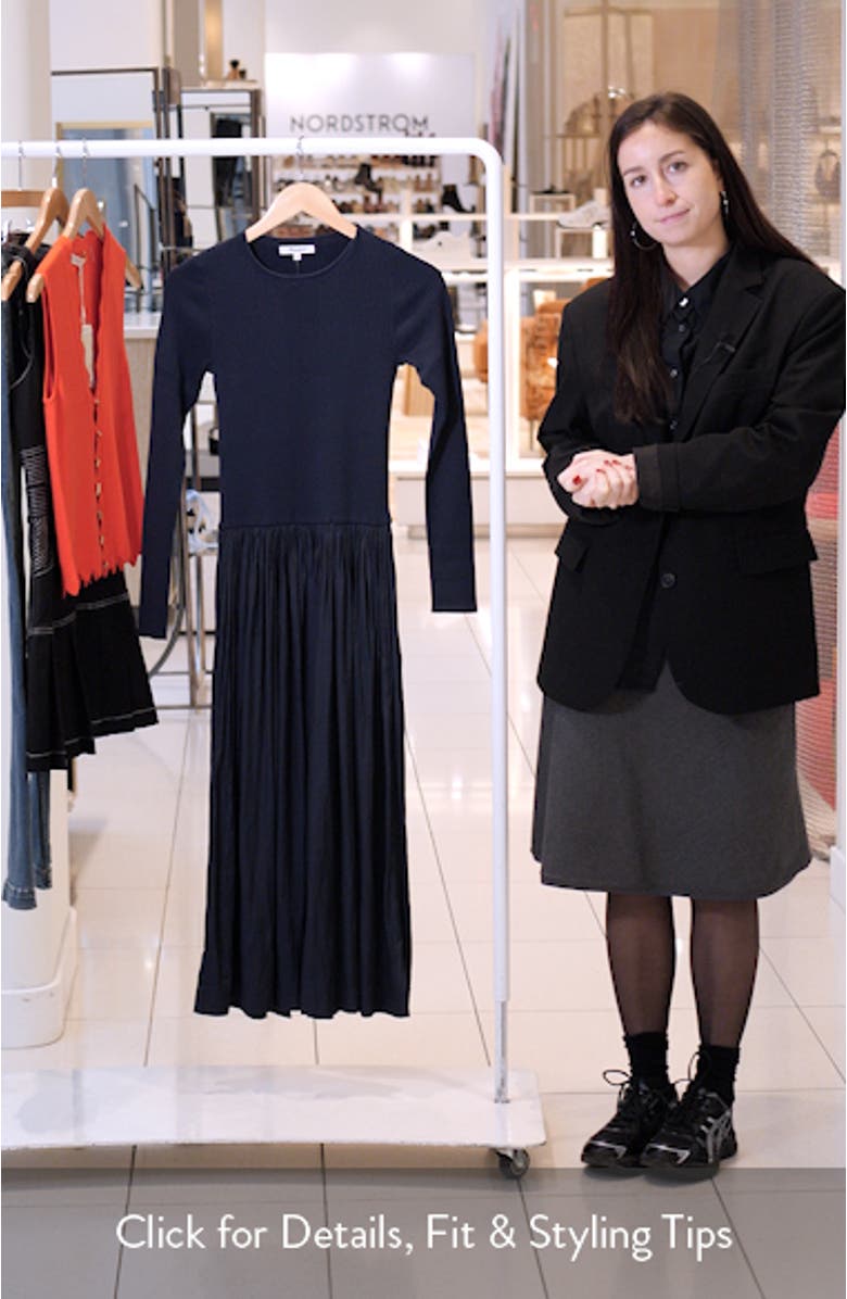 Rib Mixed Media Long Sleeve Midi Dress, sales video thumbnail