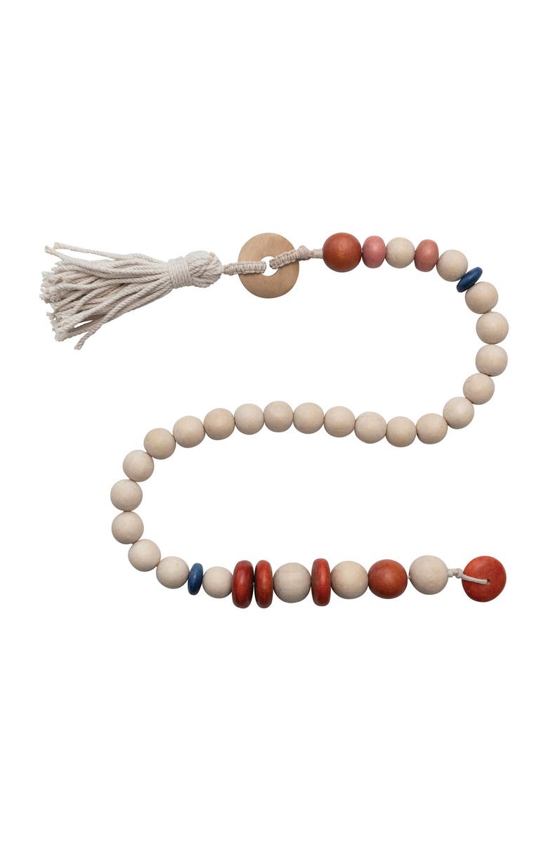 Storied Home Wood Bead Garland with Cotton Tassel, Main, color, Tan