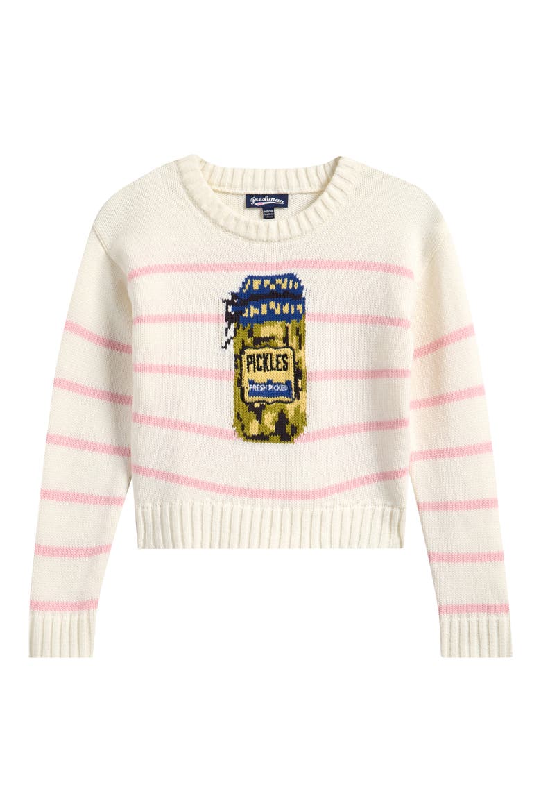 Kids' Stripe Pickles Graphic Sweater, Main, color, IVORY/PINK STRIPE