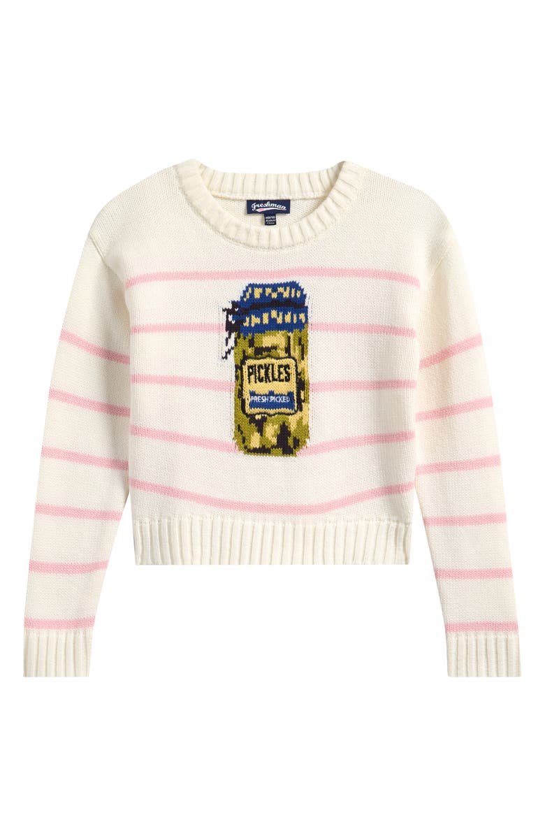 Freshman Kids' Stripe Pickles Graphic Sweater, Main, color, Ivory/Pink Stripe