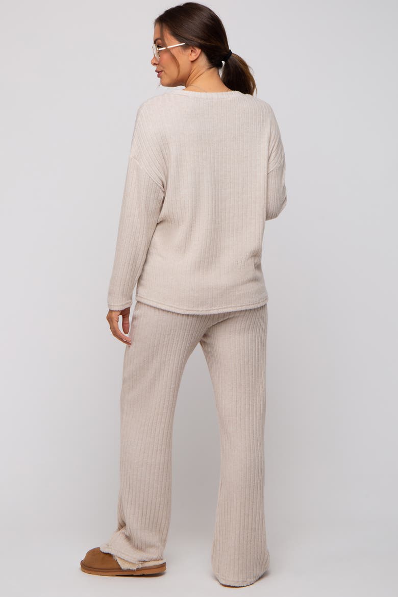Ribbed Soft Knit Long Sleeve Pajama Set, Alternate, color, Beige