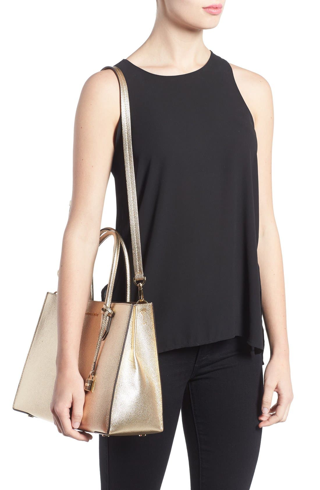 Large Mercer Metallic Leather Tote, Alternate, color, PALE GOLD/ GUNMETAL