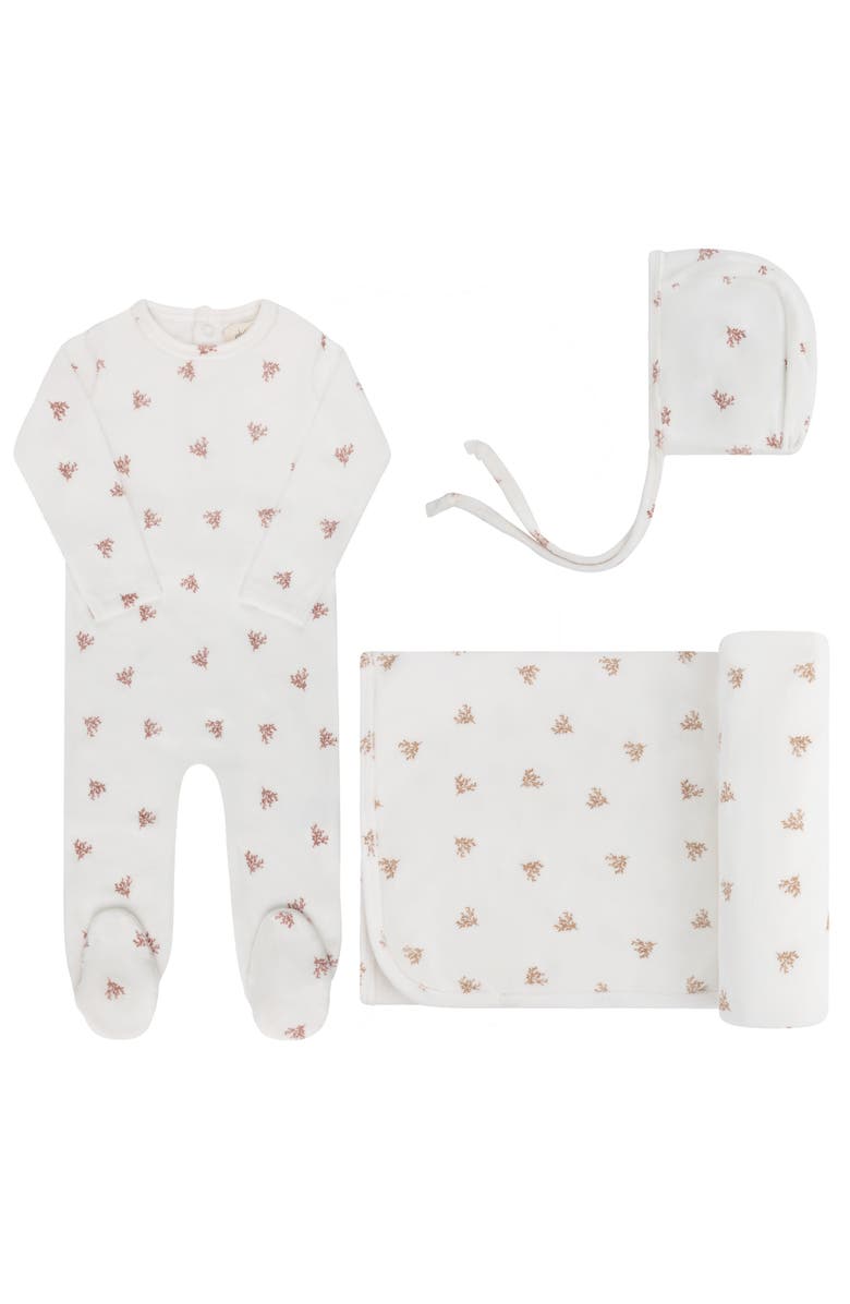 Ely's & Co. Velour Leaf Pattern Collection - Take Me Home Set, Main, color, Ivory/Girl