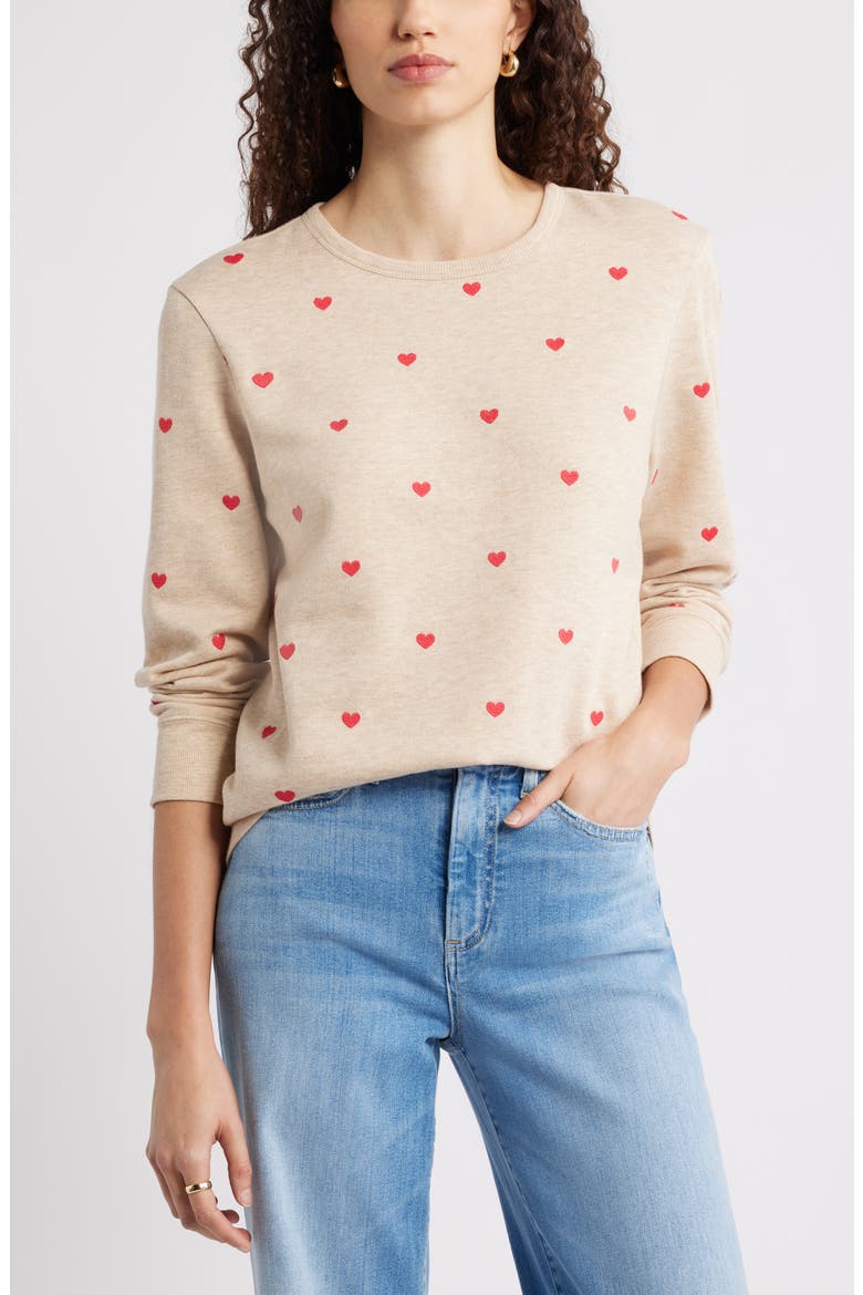 Embroidered Heart Sweatshirt, Main, color, TAN DOESKIN HEATHER MINI HEART