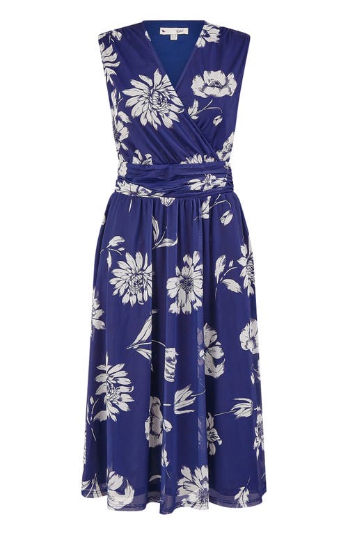 Yumi Floral Print Stretch Mesh Dress In Blue