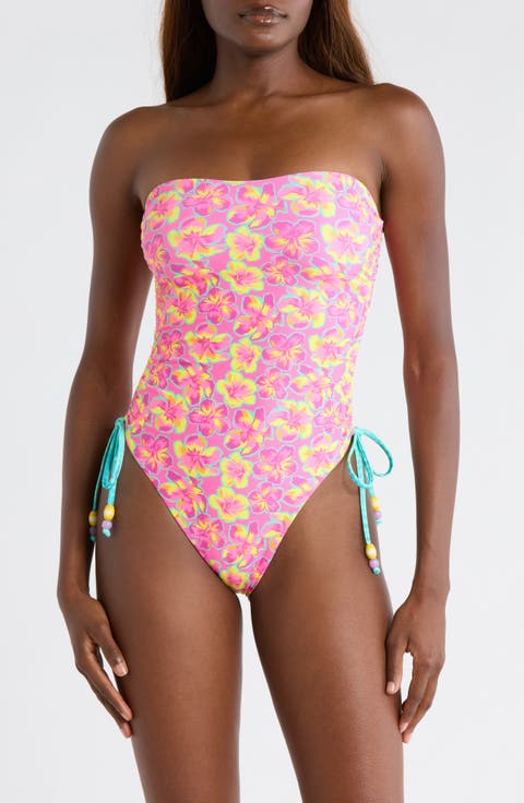 Strapless Cinched Tie One-Piece Swimsuit