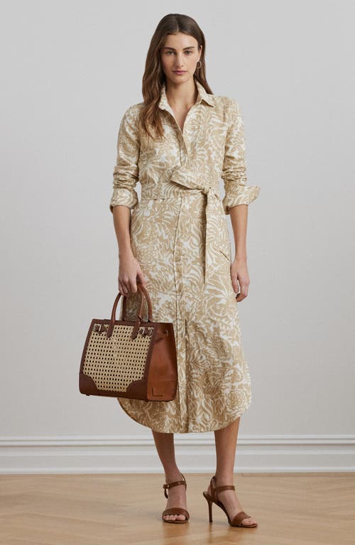 Ralph Lauren Lauren Floral Long Sleeve Linen Midi Shirtdress In Cream/tan