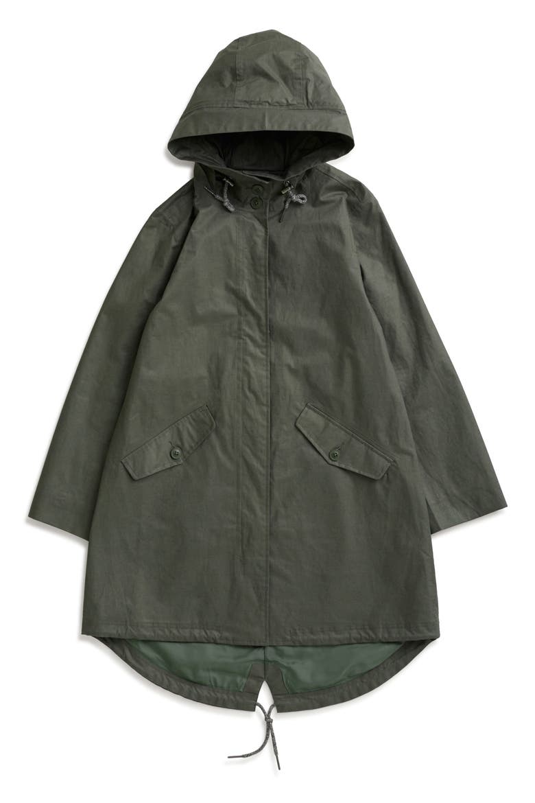 Seafaring Waterproof Linen & Cotton Hooded Coat, Alternate, color, TRELLIS