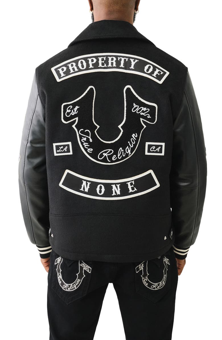 True Religion Logo Patch Biker Jacket, Alternate, color,