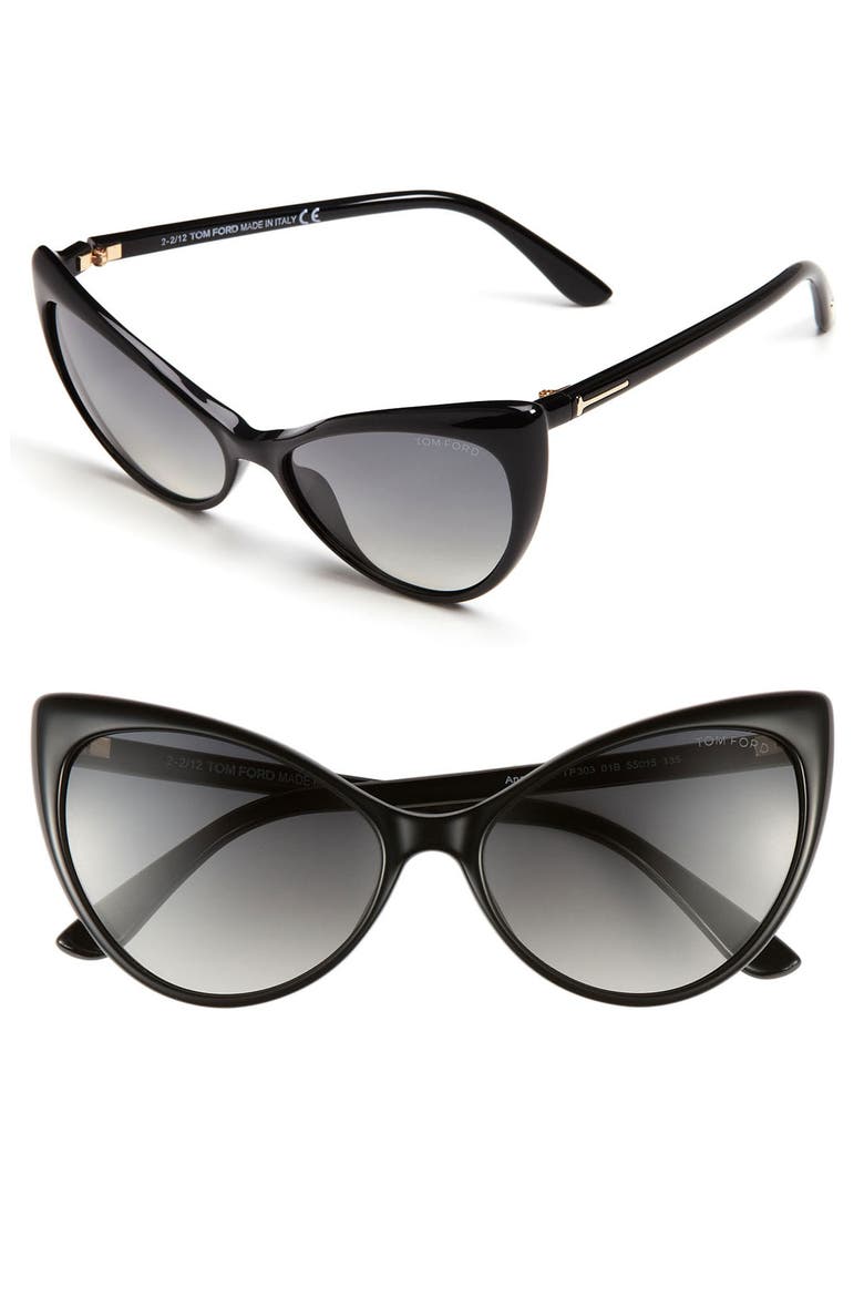 'Anastasia' 55mm Retro Sunglasses, Main, color, SHINY BLACK