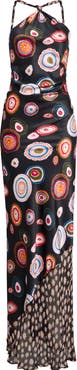 STAUD Charli Print Sleeveless Stretch Silk Maxi Dress