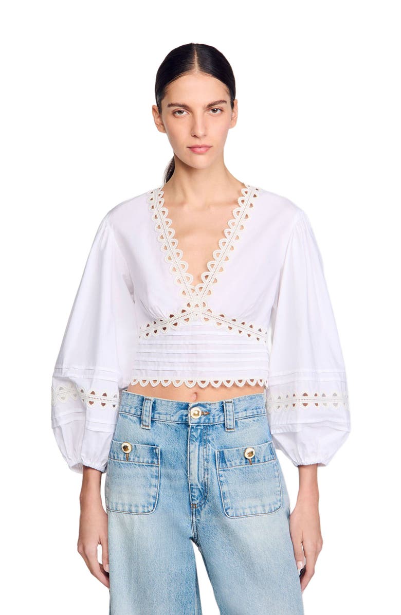 SANDRO Poplin crop top, Alternate, color,
