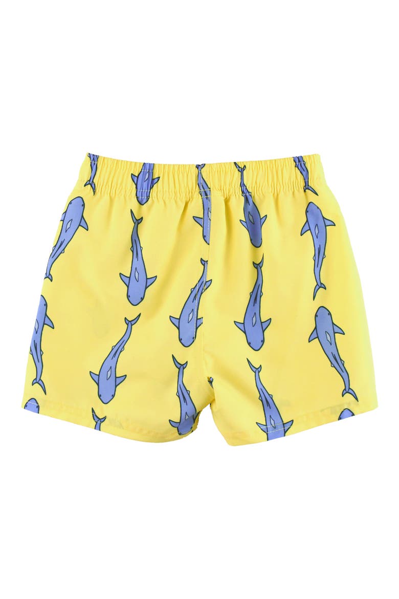 Kids' Shark Print Swim Trunks, Alternate, color, YELLOW