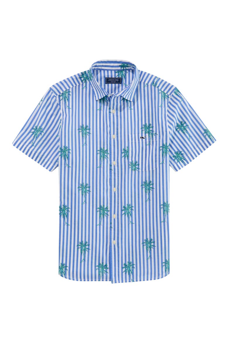 Under the Palms Stripe Cotton Button-Up Shirt, Main, color, BREAKER BLUE