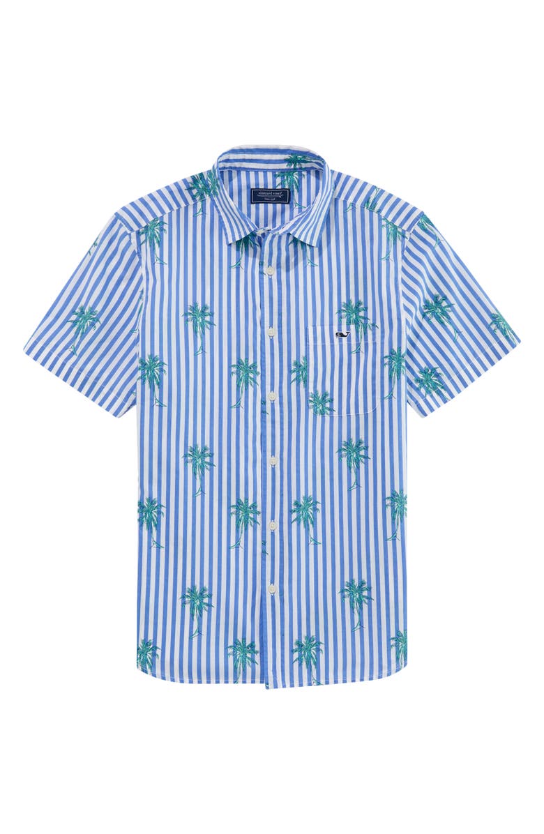 vineyard vines Under the Palms Stripe Cotton Button-Up Shirt, Main, color, Breaker Blue