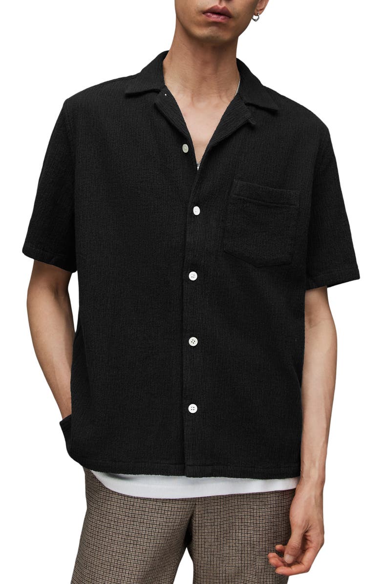 AllSaints Eularia Textured Camp Shirt, Main, color, 